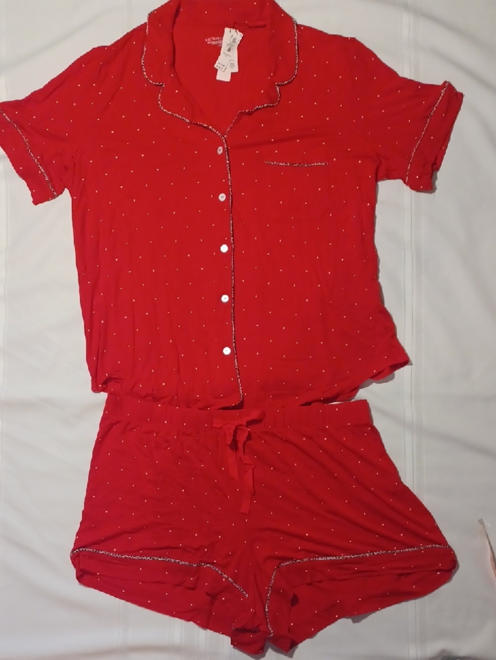 NWT Victorias Secret Red Women's Short Pajama Set with Contrast Trim